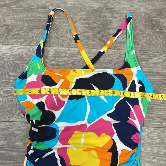 NWOT Nautica One Piece Swimsuit Cross Back Slimming Tropical Print S - Picture 3 of 15